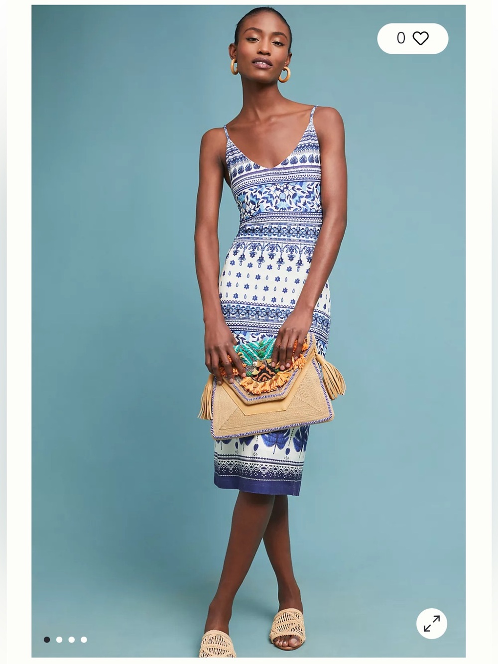 Farm Rio Blue & Ivory Tiled Knit Bodycon Slip Dress Size S